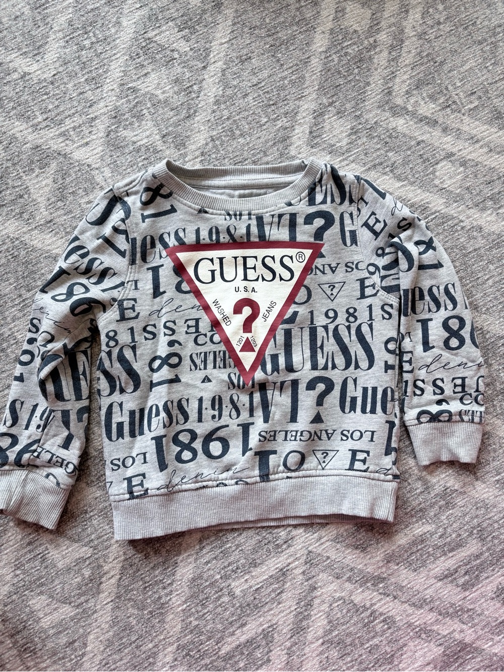 Guess Kids Light Gray Logo Sweatshirt with Navy Print and Red Accent